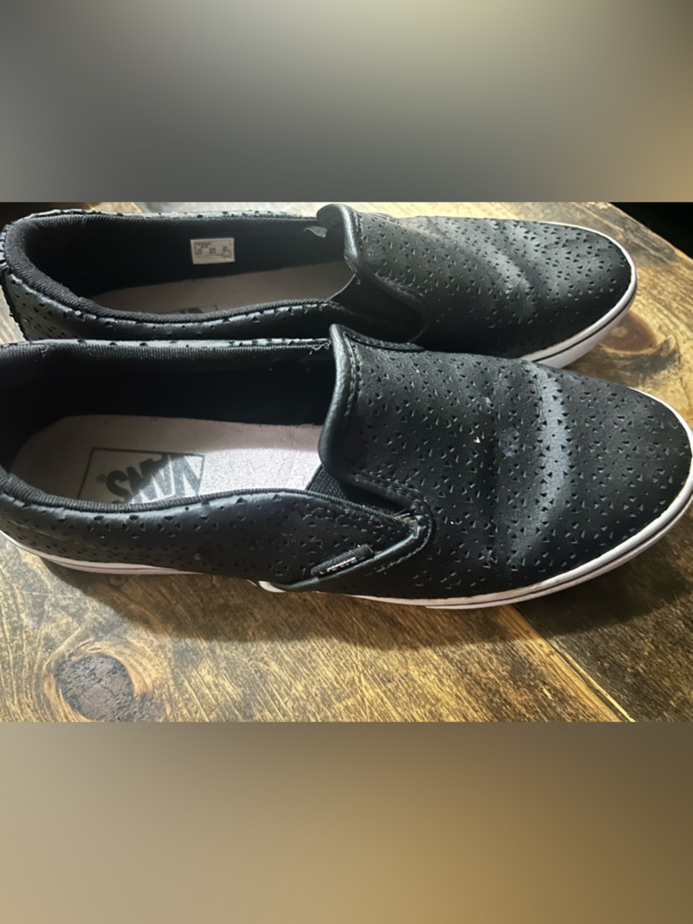 Vans Asher Black Womens Slip on Laser Cut Perforated Sneaker Shoes Size 9